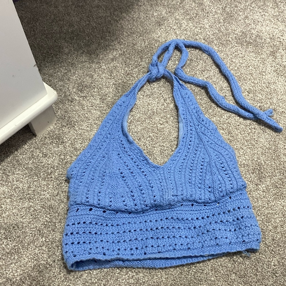 Light blue knit halter top